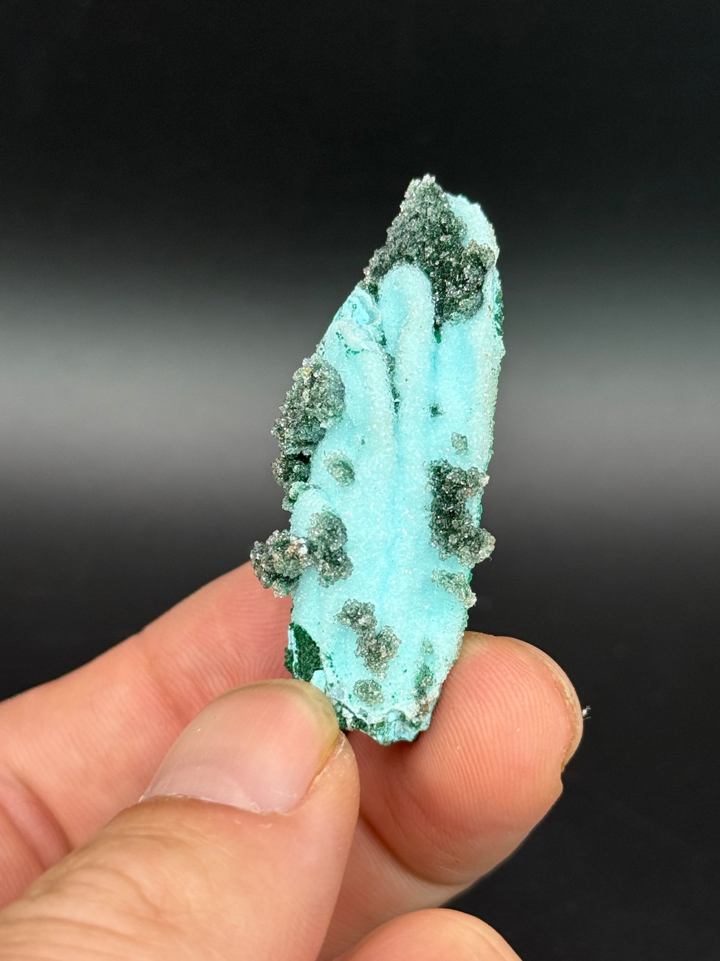 Quartz and Malachite on Chrysocolla Pseudomorph after Baryte, Lupoto Mine, Kakumba, Kipushi Territory, Haut-Katanga, DR Congo