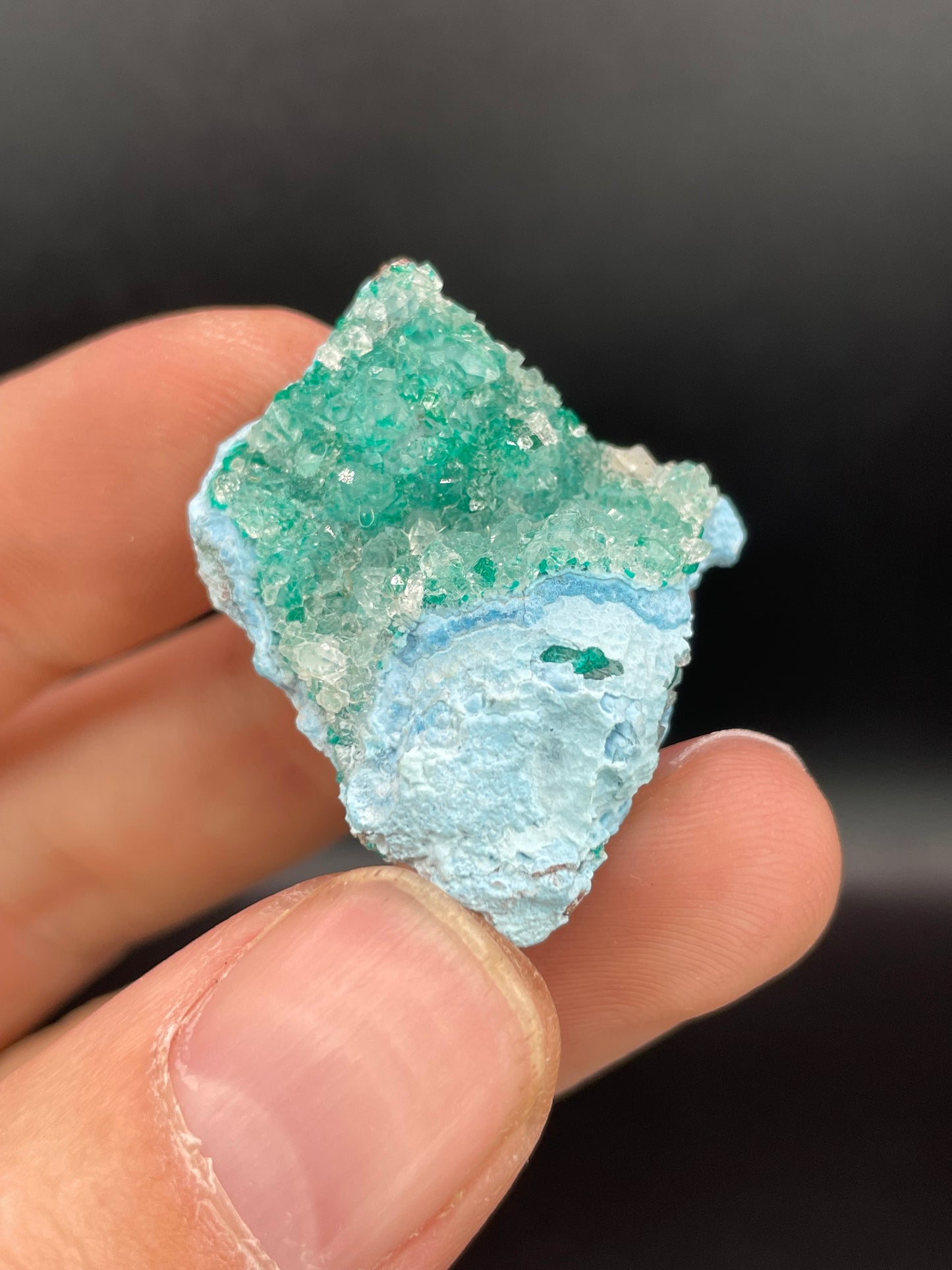Dioptase in Quartz on Plancheite, Sanda Hills, Mindouli, Republic of Congo