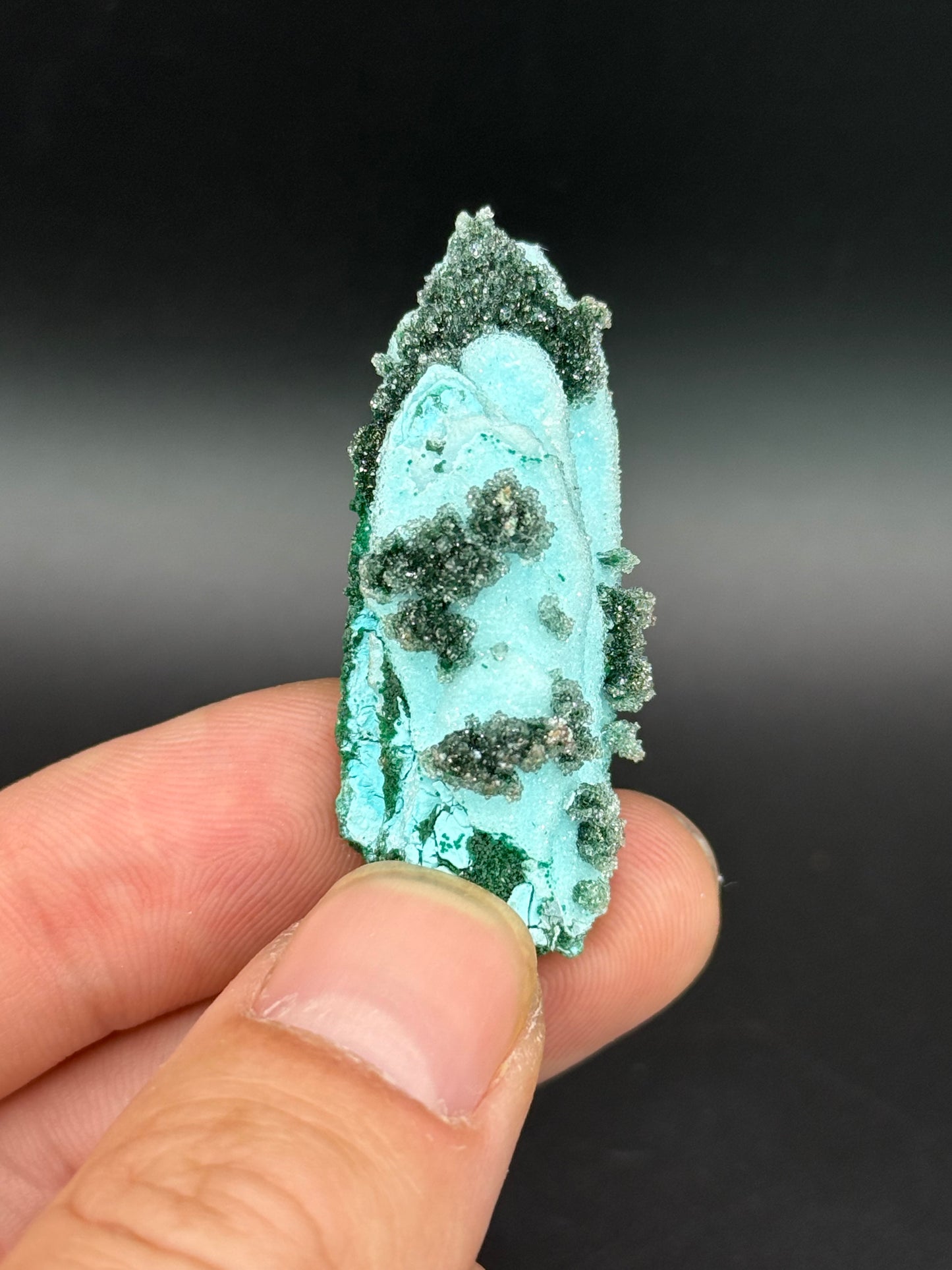 Quartz and Malachite on Chrysocolla Pseudomorph after Baryte, Lupoto Mine, Kakumba, Kipushi Territory, Haut-Katanga, DR Congo
