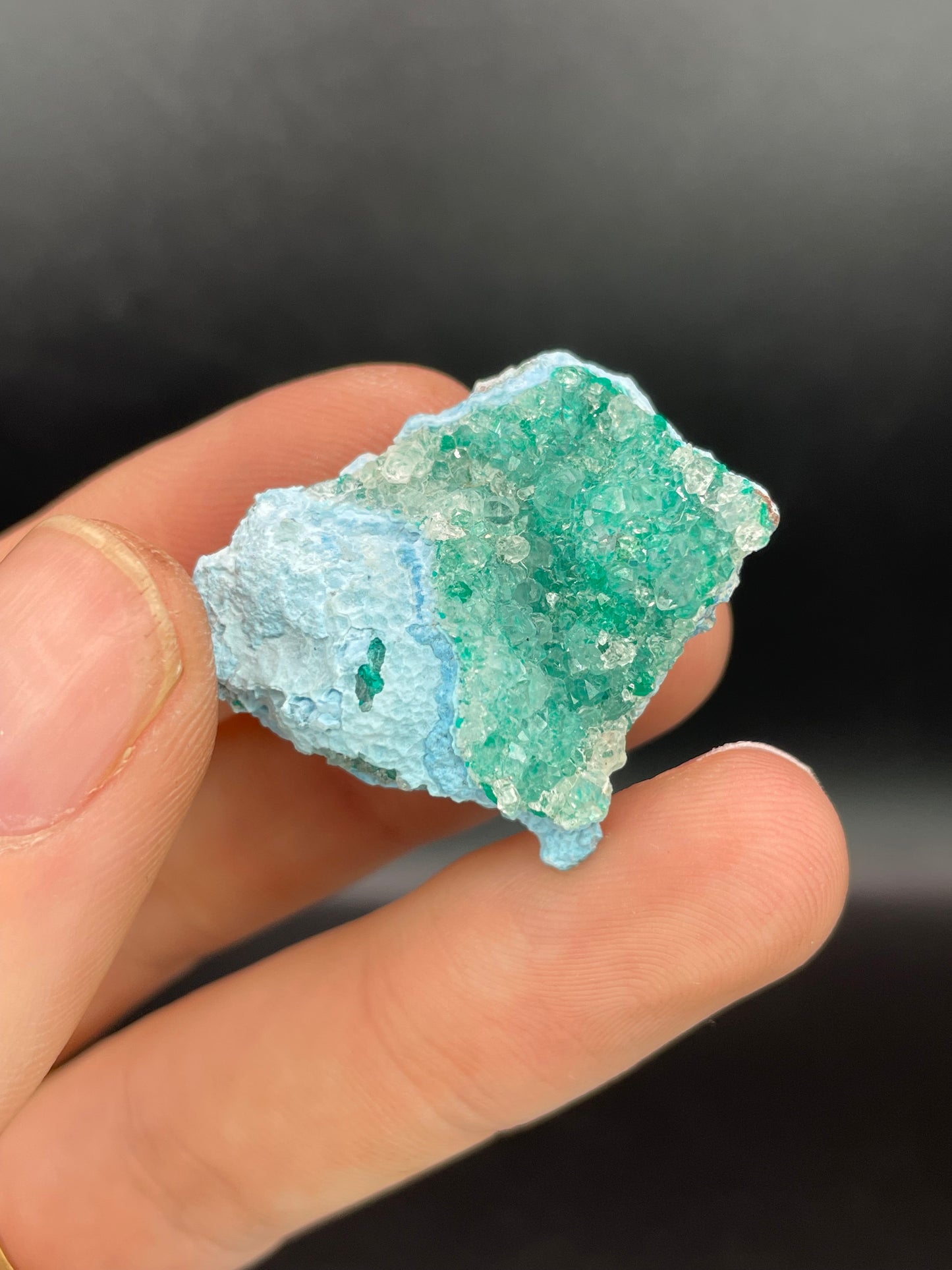 Dioptase in Quartz on Plancheite, Sanda Hills, Mindouli, Republic of Congo