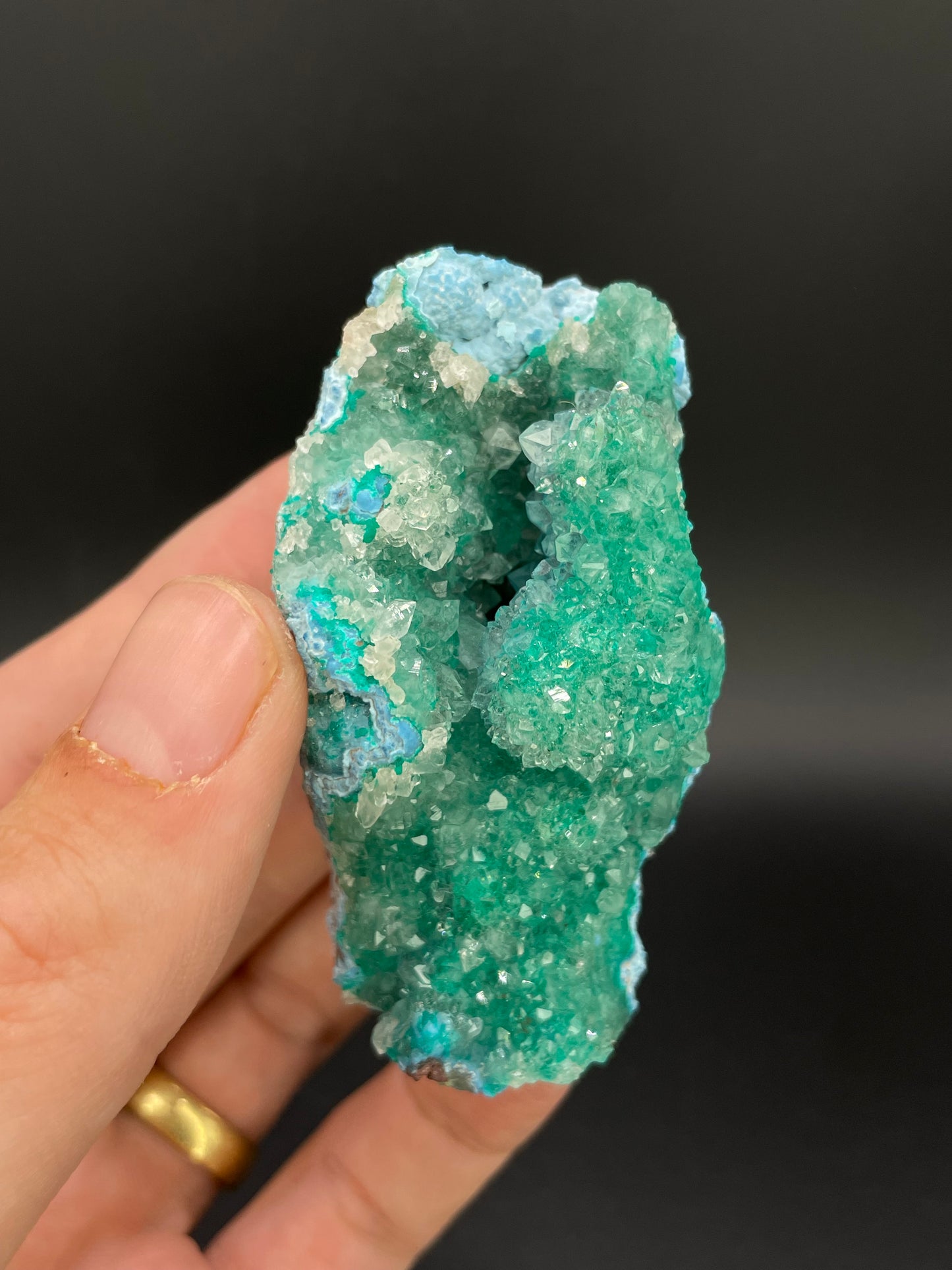 Dioptase in Quartz, Sanda Hills, Mindouli District, Republic of Congo