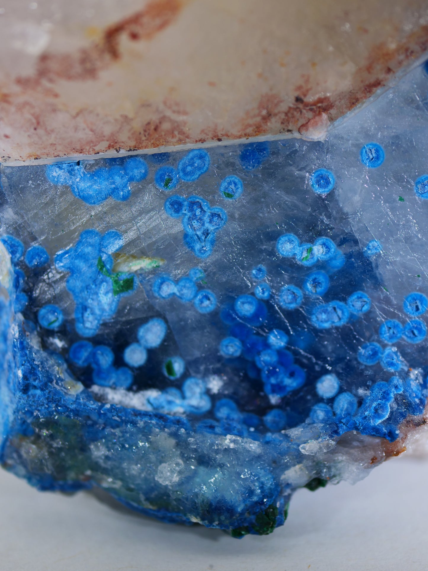 Shattuckite in Calcite on Quartz, Kunene Region, Namibia