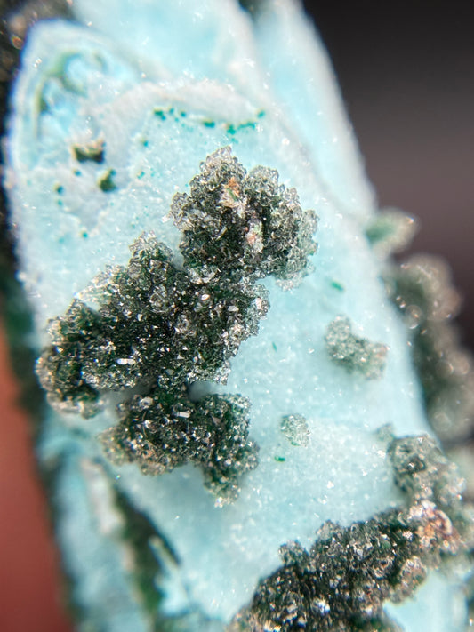 Quartz and Malachite on Chrysocolla Pseudomorph after Baryte, Lupoto Mine, Kakumba, Kipushi Territory, Haut-Katanga, DR Congo