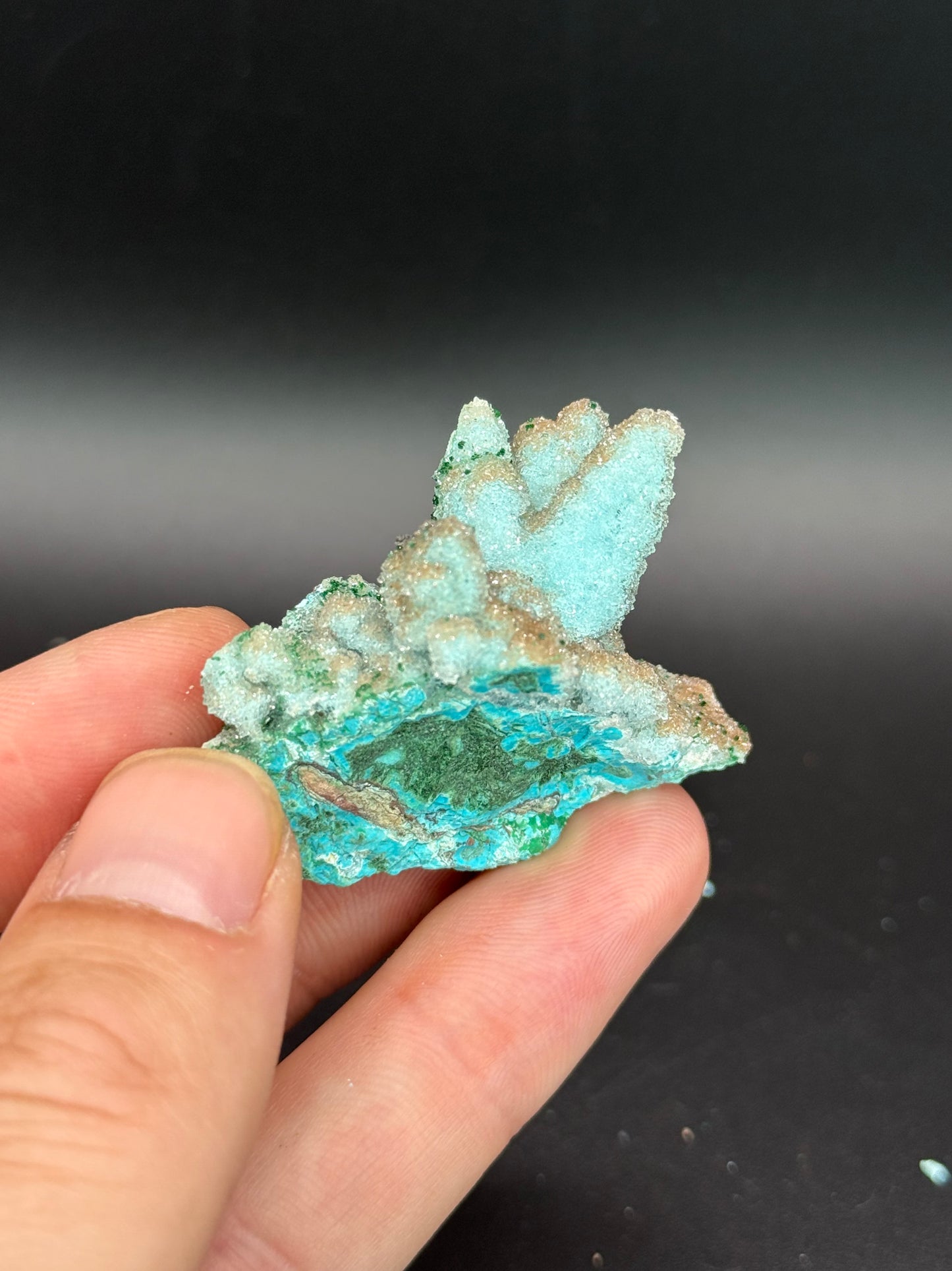 Quartz and Malachite on Chrysocolla Pseudomorph after Baryte, Lupoto Mine, Kakumba, Kipushi Territory, Haut-Katanga, DR Congo