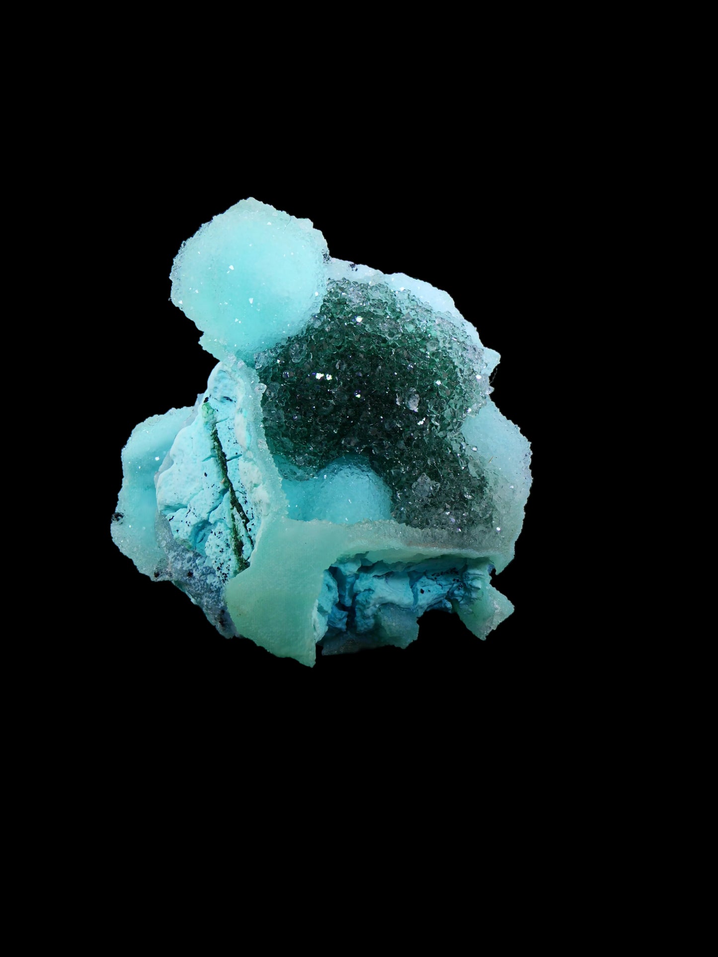 Quartz and Malachite on Chrysocolla Pseudomorph after Baryte, Lupoto Mine, Kakumba, Kipushi Territory, Haut-Katanga, DR Congo