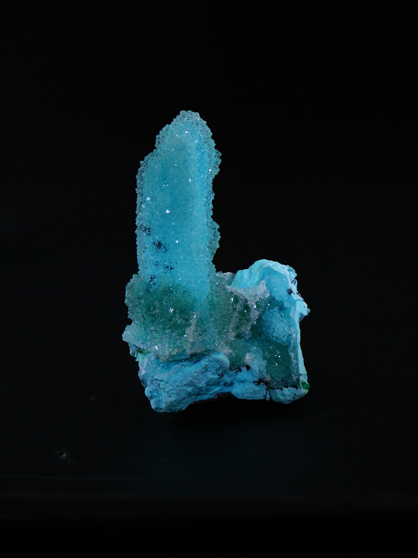 Quartz and Malachite on Chrysocolla Pseudomorph after Baryte, Lupoto Mine, Kakumba, Kipushi Territory, Haut-Katanga, DR Congo