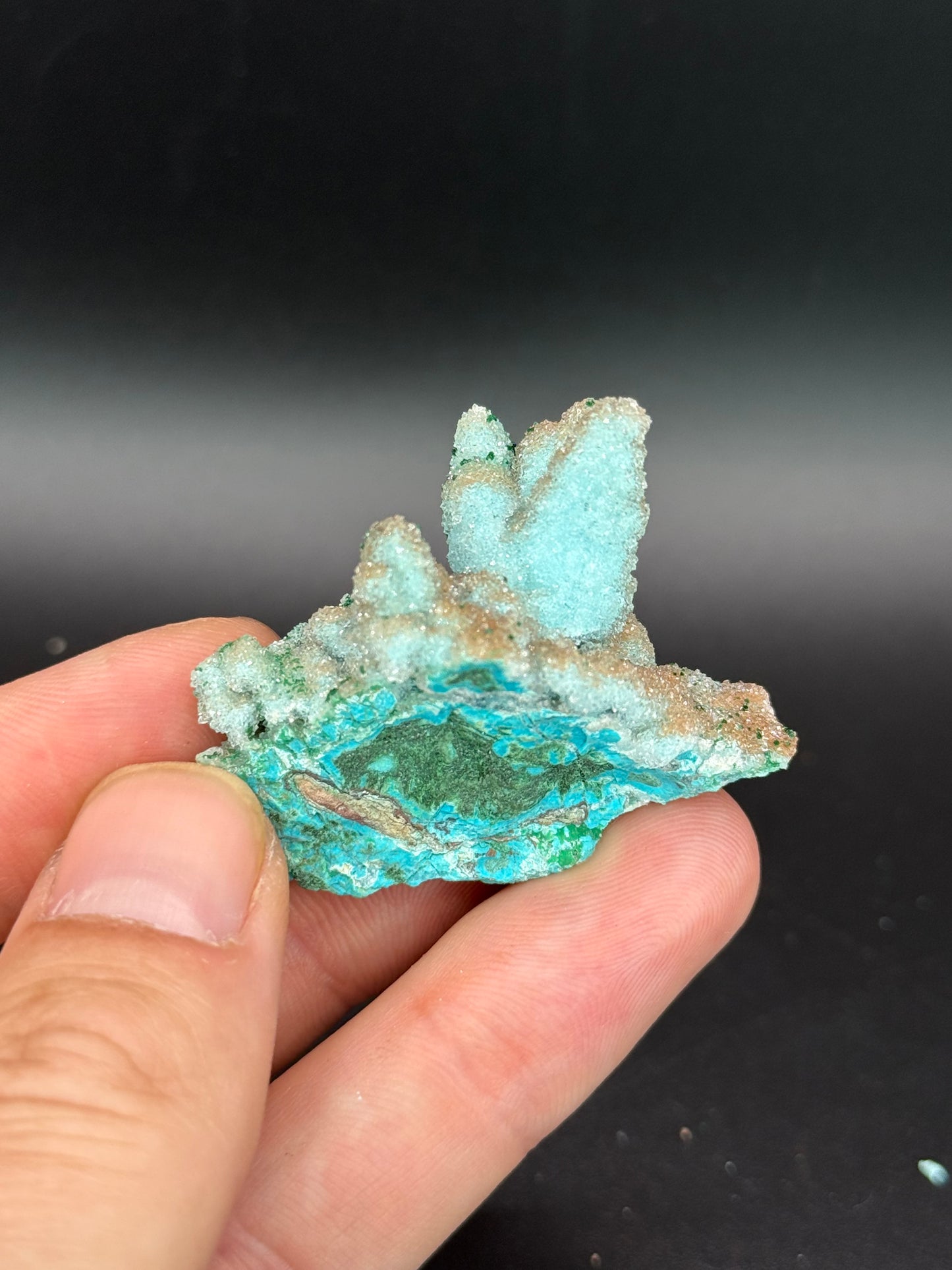 Quartz and Malachite on Chrysocolla Pseudomorph after Baryte, Lupoto Mine, Kakumba, Kipushi Territory, Haut-Katanga, DR Congo