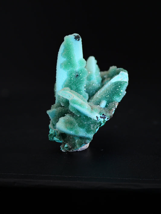 Quartz and Malachite on Chrysocolla Pseudomorph after Baryte, Lupoto Mine, Kakumba, Kipushi Territory, Haut-Katanga, DR Congo