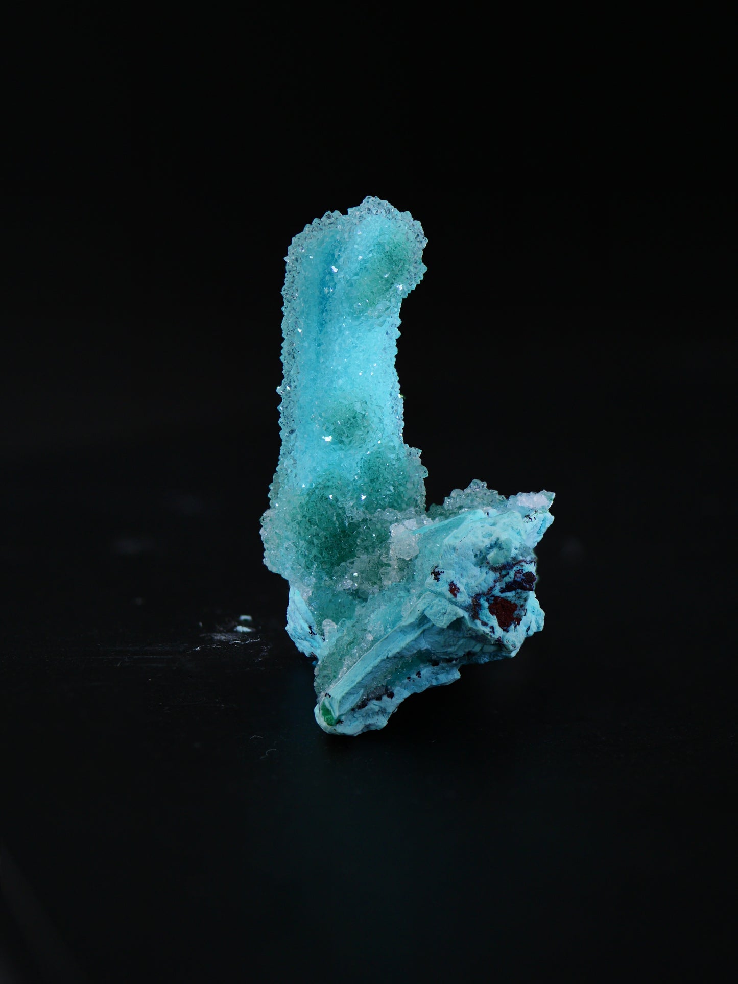 Quartz and Malachite on Chrysocolla Pseudomorph after Baryte, Lupoto Mine, Kakumba, Kipushi Territory, Haut-Katanga, DR Congo