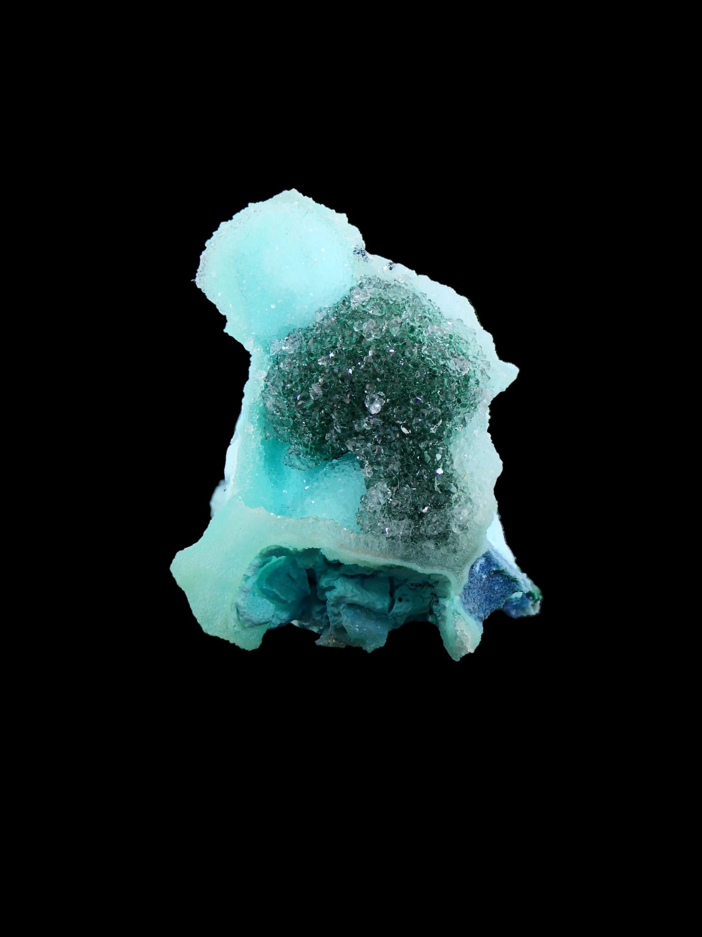 Quartz and Malachite on Chrysocolla Pseudomorph after Baryte, Lupoto Mine, Kakumba, Kipushi Territory, Haut-Katanga, DR Congo