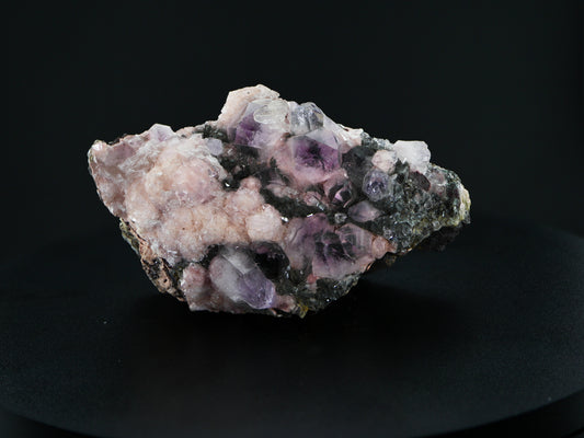 Rhodochrosite with Amethyst, Remedios Mine, Taxco de Alarcón, Guerrero, Mexico