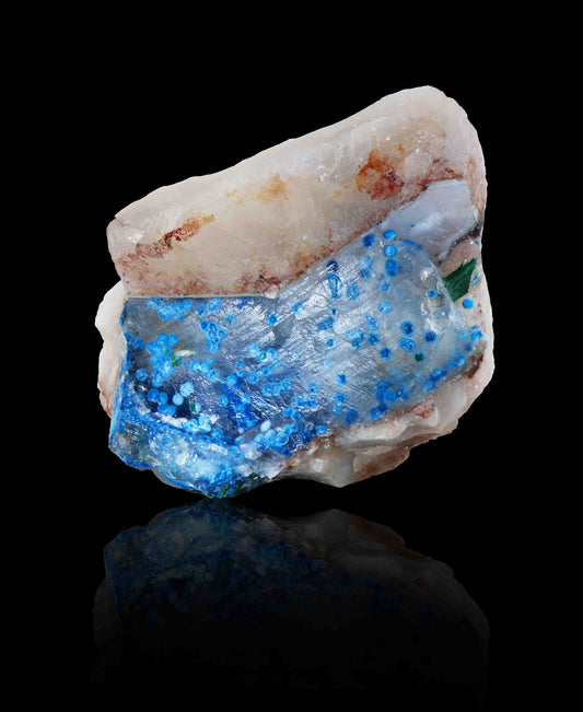 Shattuckite in Calcite on Quartz, Kunene Region, Namibia