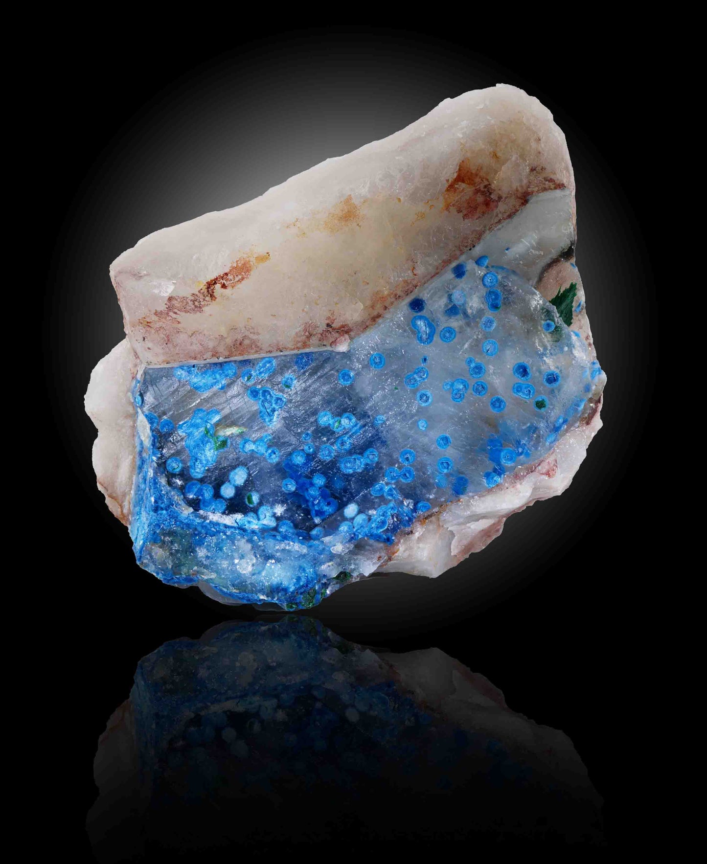 Shattuckite in Calcite on Quartz, Kunene Region, Namibia