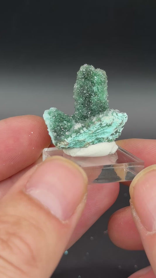 Quartz and Malachite on Chrysocolla Pseudomorph after Baryte, Lupoto Mine, Kakumba, Kipushi Territory, Haut-Katanga, DR Congo